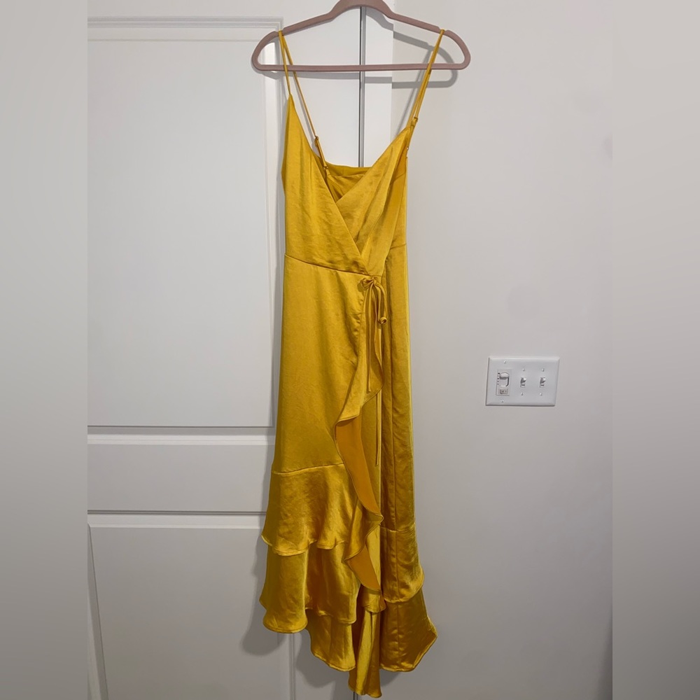 Golden-Yellow Faux Wrap Dress